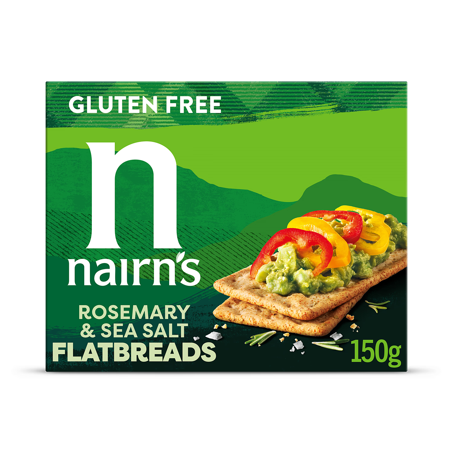 Nairn's Gluten Free Rosemary Flatbreads 150g, imported from the UK