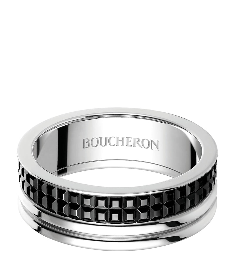 Boucheron large white gold Quatre black wedding band, imported from the UK