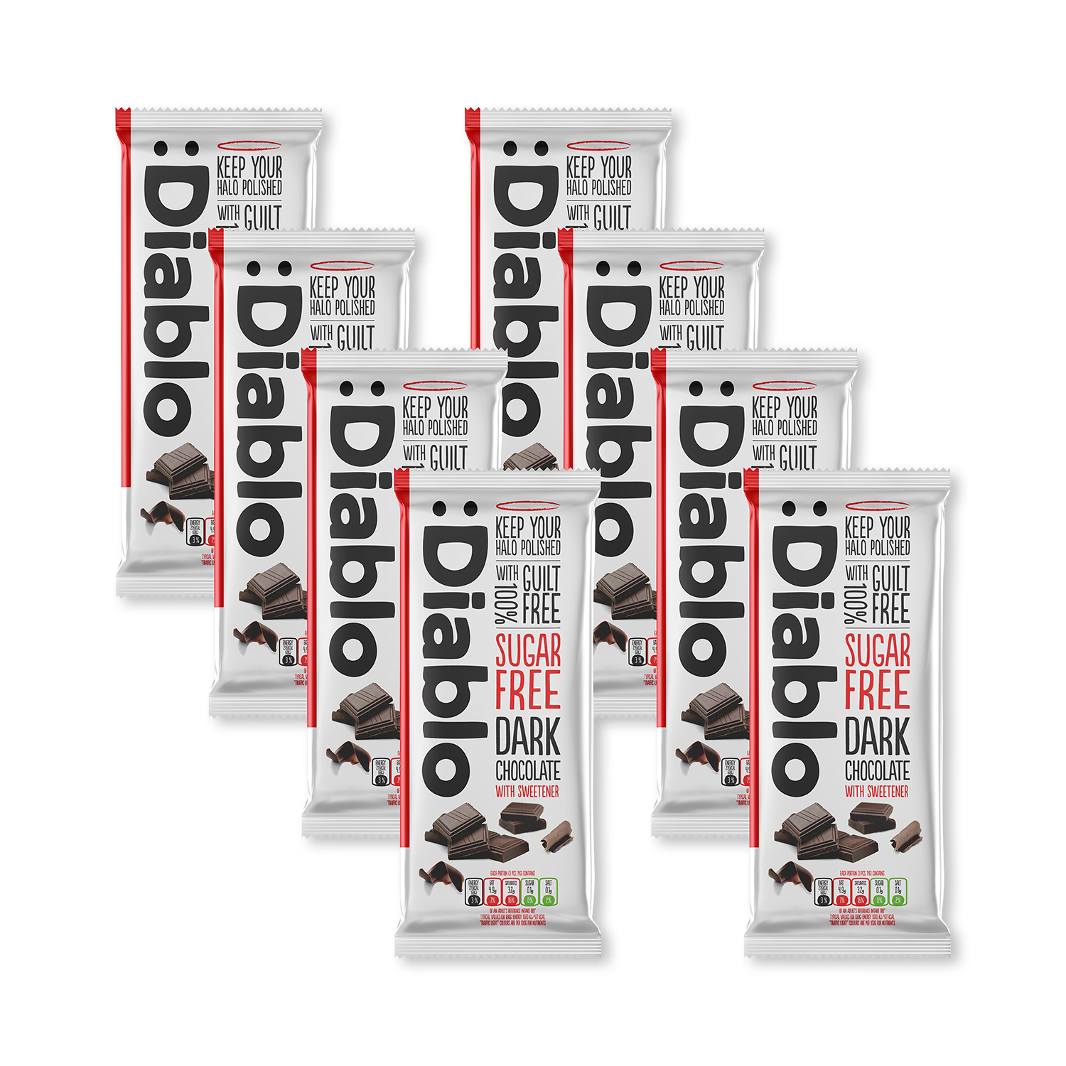 Diablo sugar free chocolate 85g pack of 8, imported from the UK