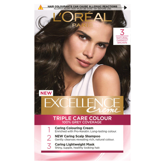 L'Oreal Paris Excellence Permanent Hair Dye Natural Darkest Brown 3 Beauty at home Sainsburys   