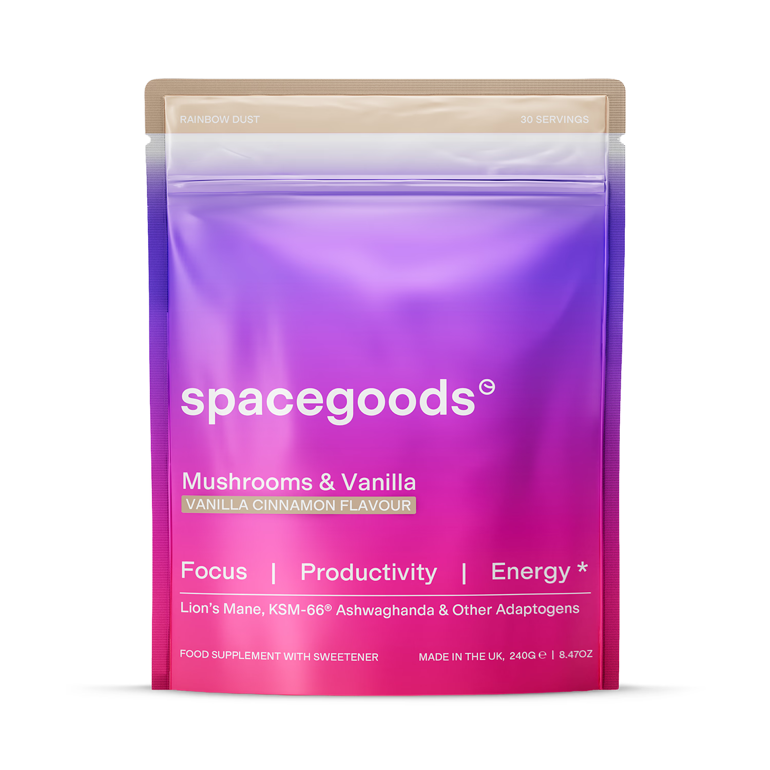 Spacegoods Rainbow Dust vanilla cinnamon superfood powder 240g - British product