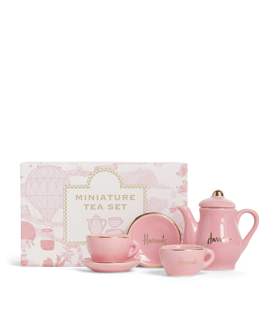 Harrods mini ceramic tea set in pink and gold, UK version