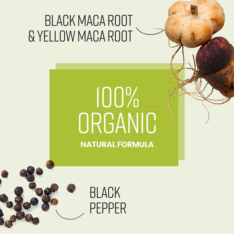 VitaBright black and yellow maca root capsules 180 capsules - British product