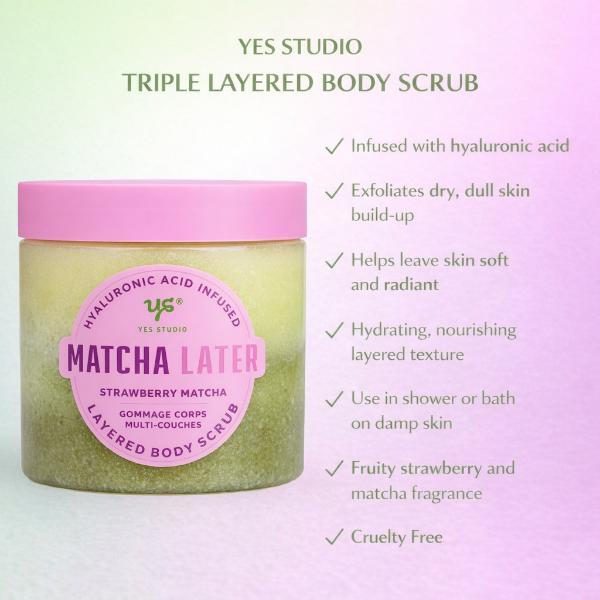 Yes Studio Strawberry Matcha body scrub 600g, imported from the UK