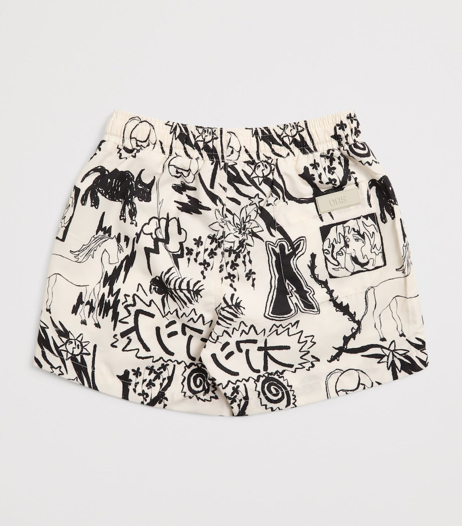 OAS graphic print swim shorts for children 4-12 years, imported from the UK