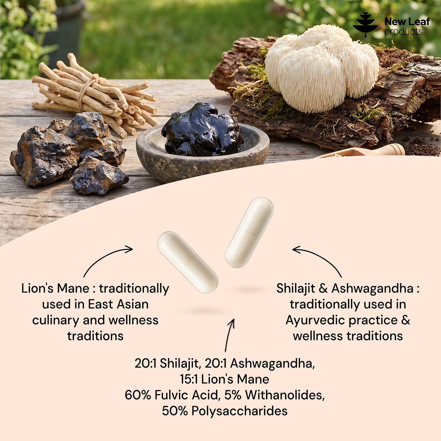New Leaf Shilajit Complex food supplement 120 capsules, imported from the UK