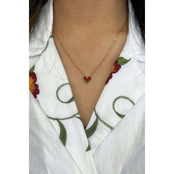 SVNX red heart pendant necklace gold-red stainless steel acrylic, imported from the UK