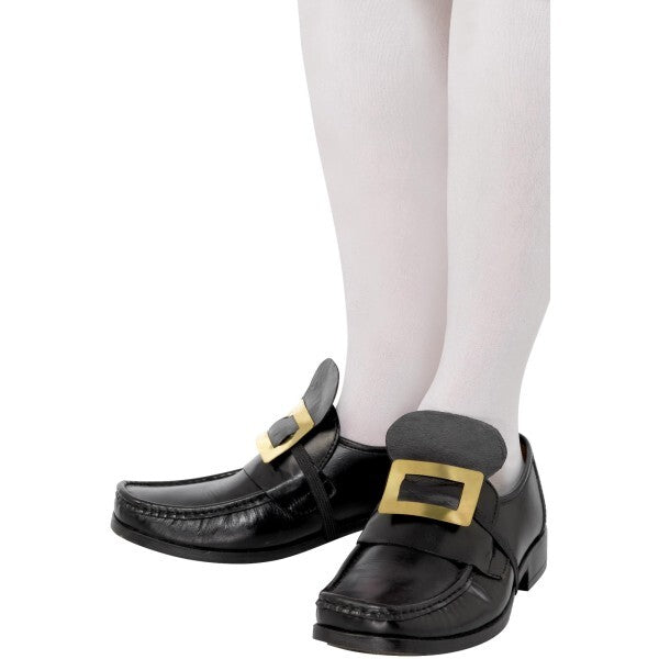 Smiffys metal shoe buckle gold with elastic strap, imported from the UK
