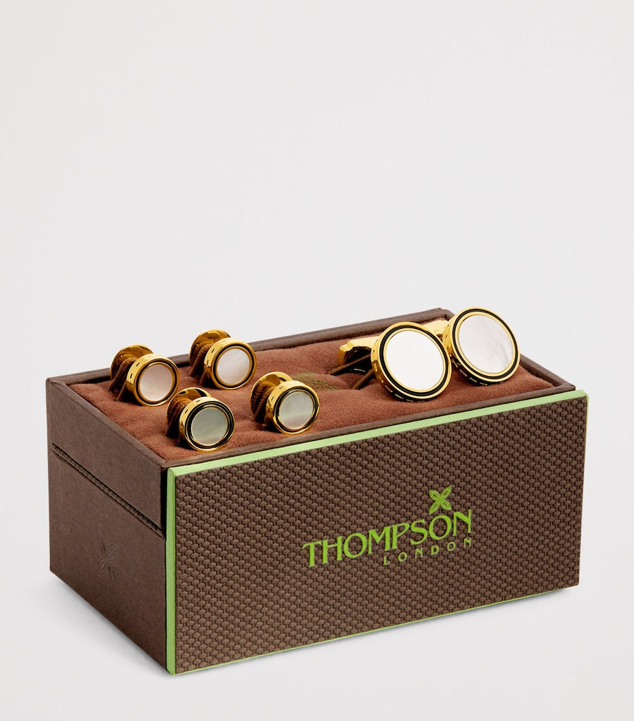 Tateossian gold-plated mother-of-pearl cufflinks and studs set (British brand)