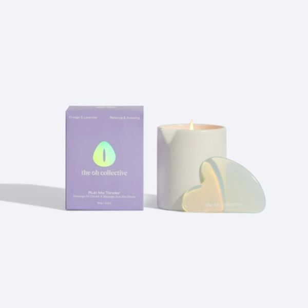 The Oh Collective Rub Me Tender Massage Oil Candle & Gua Sha