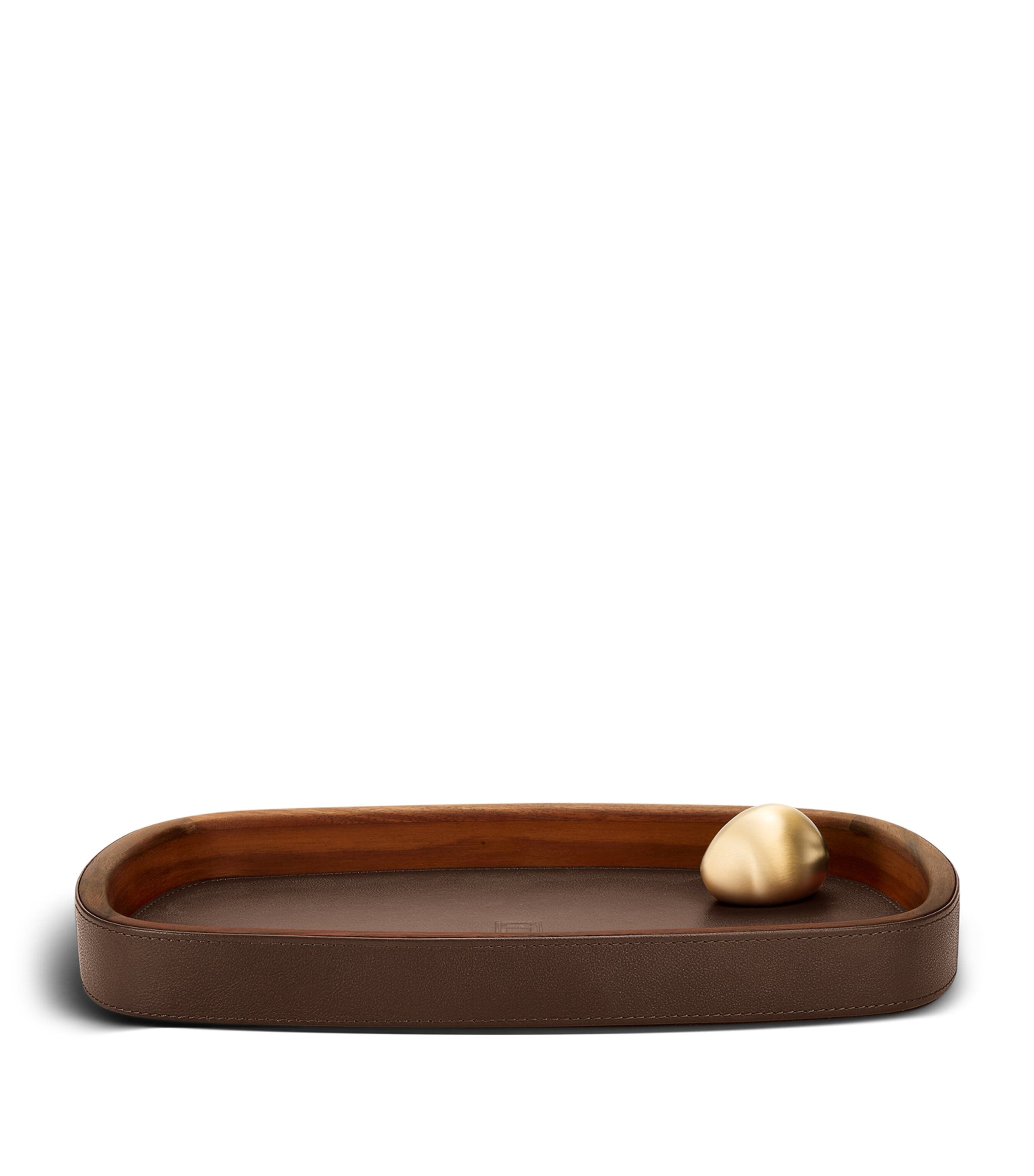 Assouline leather pebble trinket tray with movable brass pebble - British product