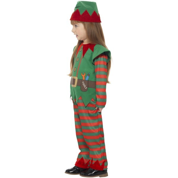 Smiffys toddler elf costume red and green with jumpsuit and hat, UK version