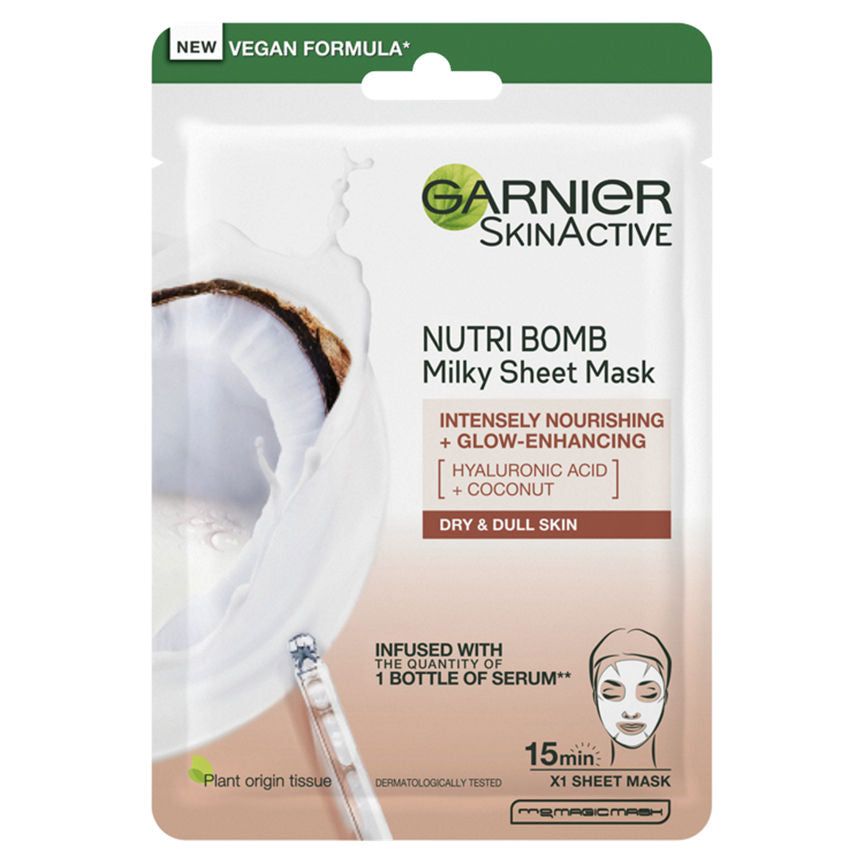 Garnier SkinActive Nutri Bomb Milky Sheet Mask Coconut & Hyaluronic Acid GOODS ASDA   