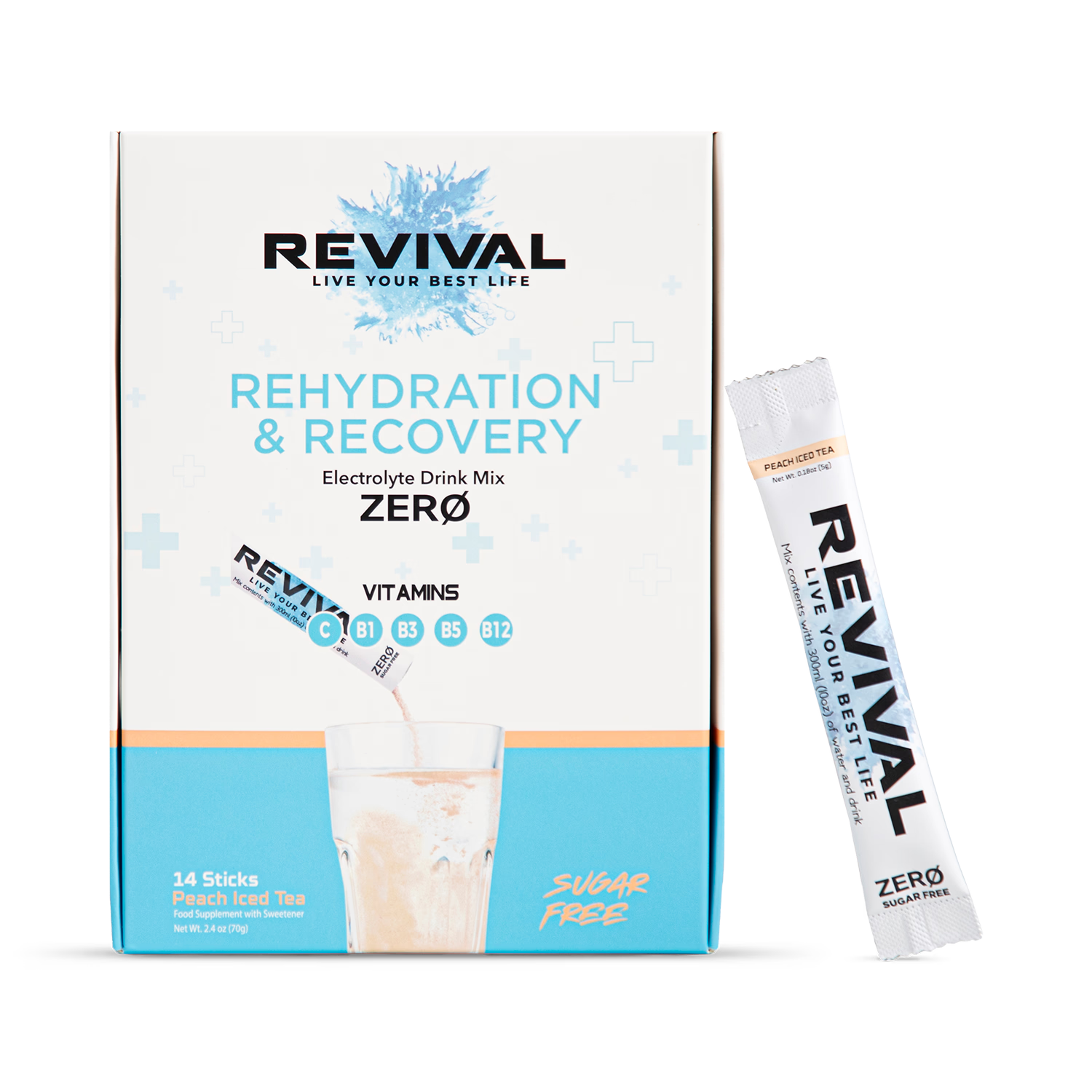 Revival Zero Peach Iced Tea drink mix sachets - British product