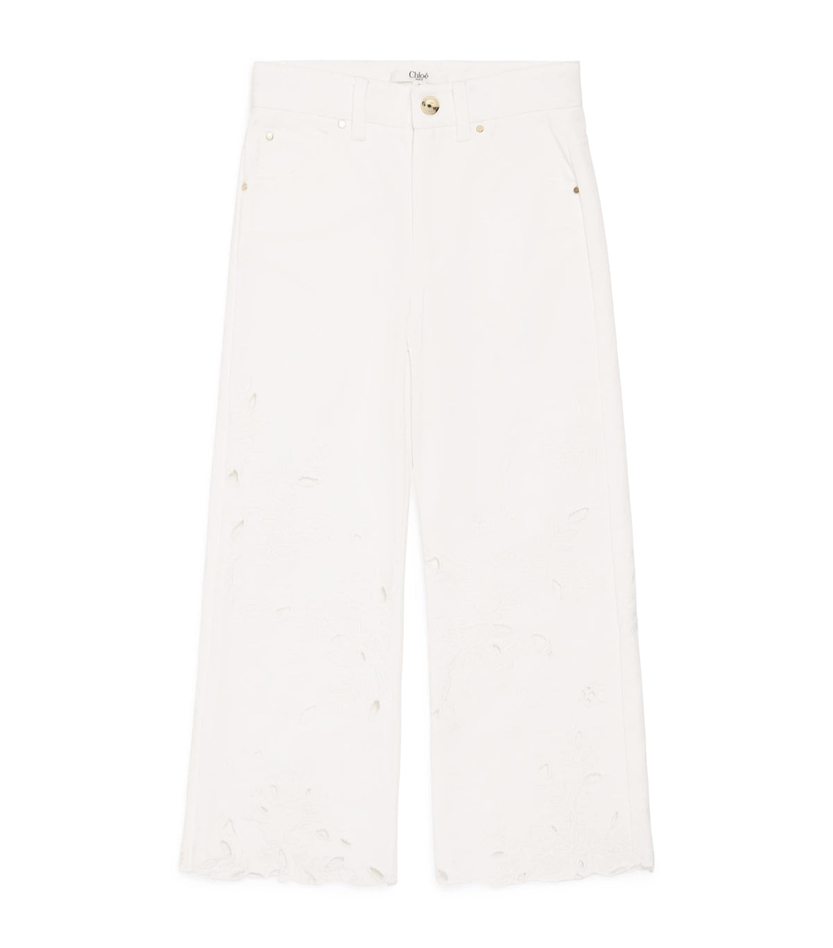 Chloé Kids embroidered cut-out straight jeans 4-14 years - British product