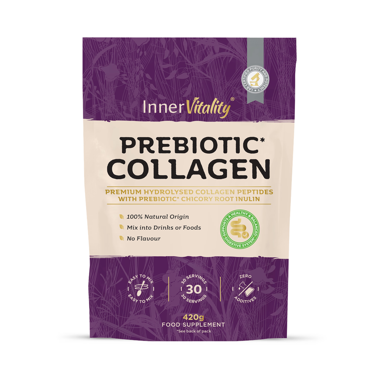Inner Vitality Prebiotic Collagen Powder unflavoured 30 servings - British product