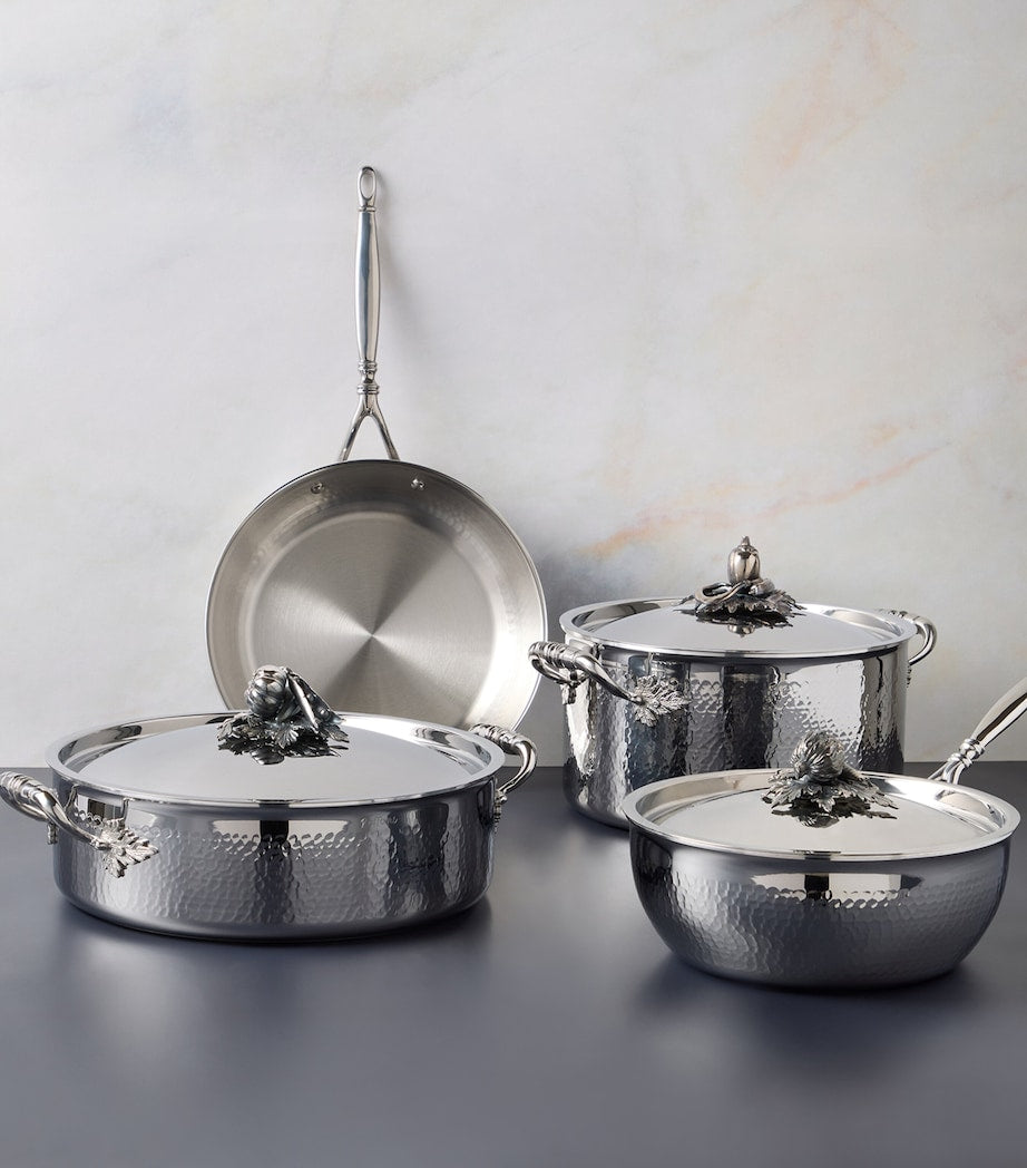 Ruffoni 4-piece tri-ply clad stainless steel cookware set with hand-hammered finish, imported from the UK