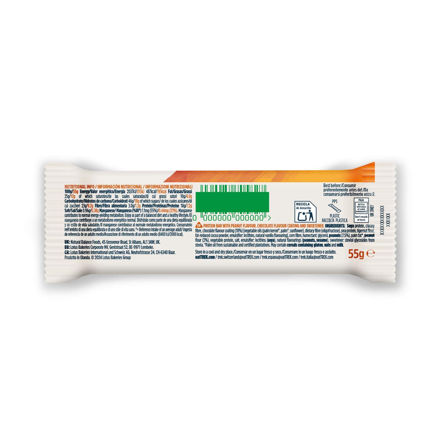 Trek protein bar choc peanut butter 55g, imported from the UK