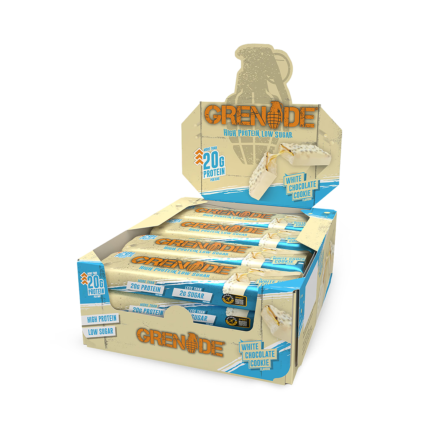 Grenade protein bar white chocolate cookie 12x60g, UK version