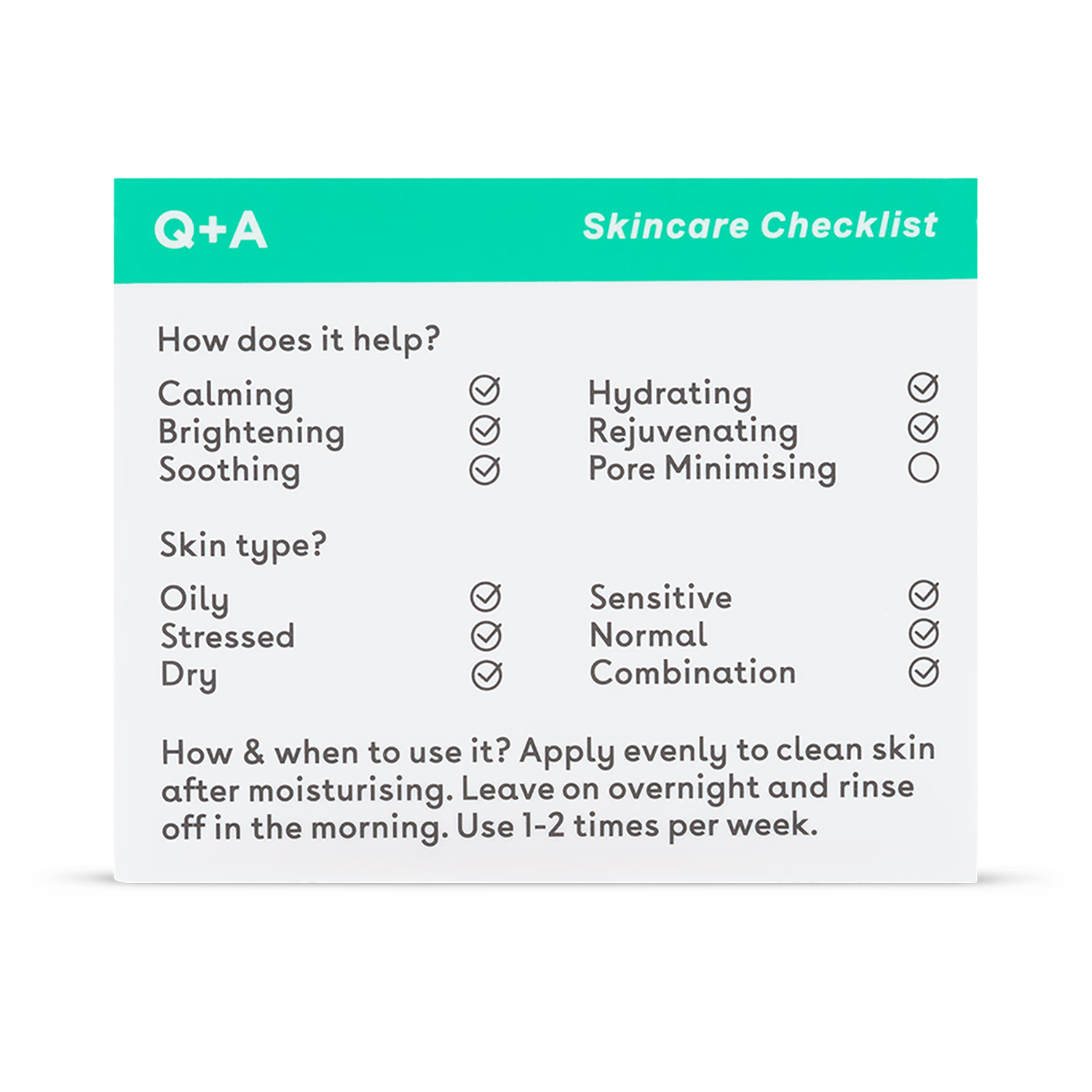 Q+A Cica Calming Overnight Mask 50ml (British brand)