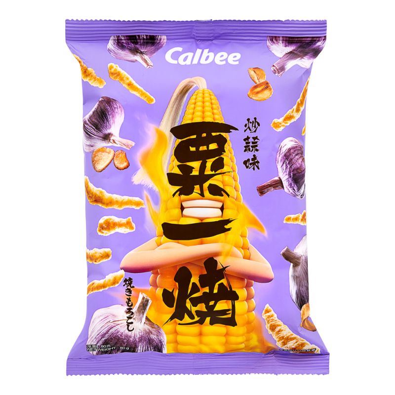 Calbee corn snack fried garlic flavoured, imported from the UK