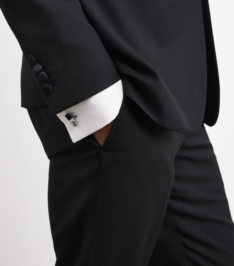 Babette Wasserman rhodium-plated stone bar cufflinks with onyx tips, imported from the UK