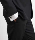 Babette Wasserman rhodium-plated stone bar cufflinks with onyx tips, imported from the UK