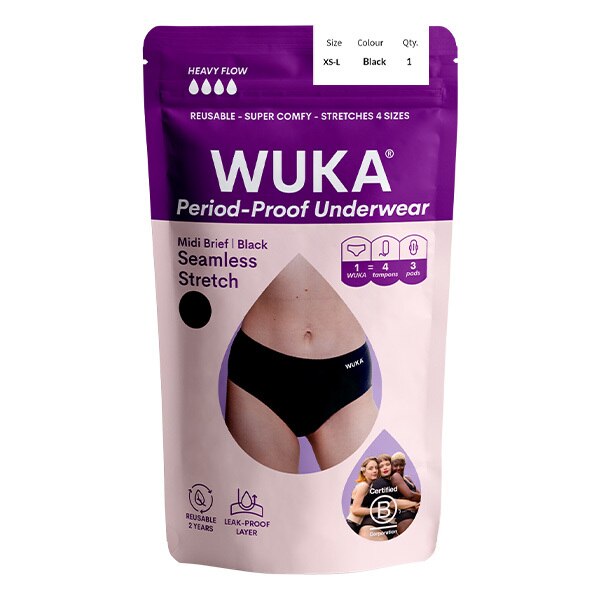 Wuka Stretch Midi Brief Heavy Flow Black - Size 1