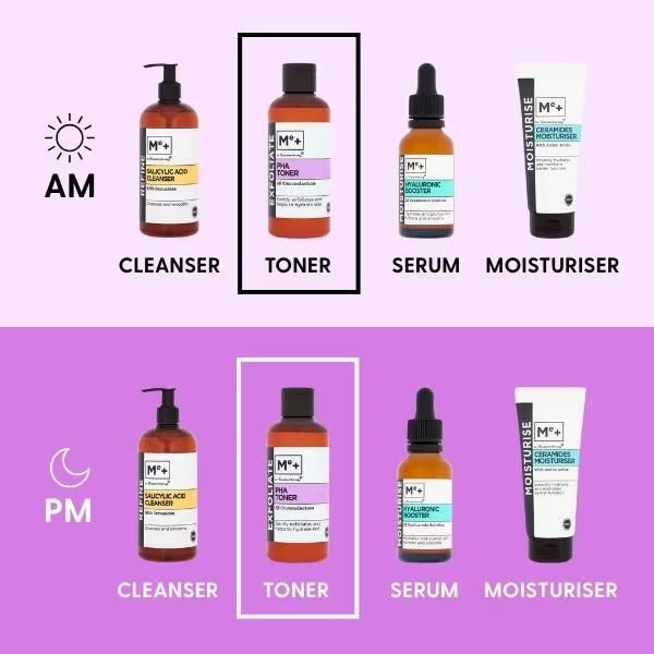 Me+ PHA Exfoliating Toner 200ml bottle, imported from the UK