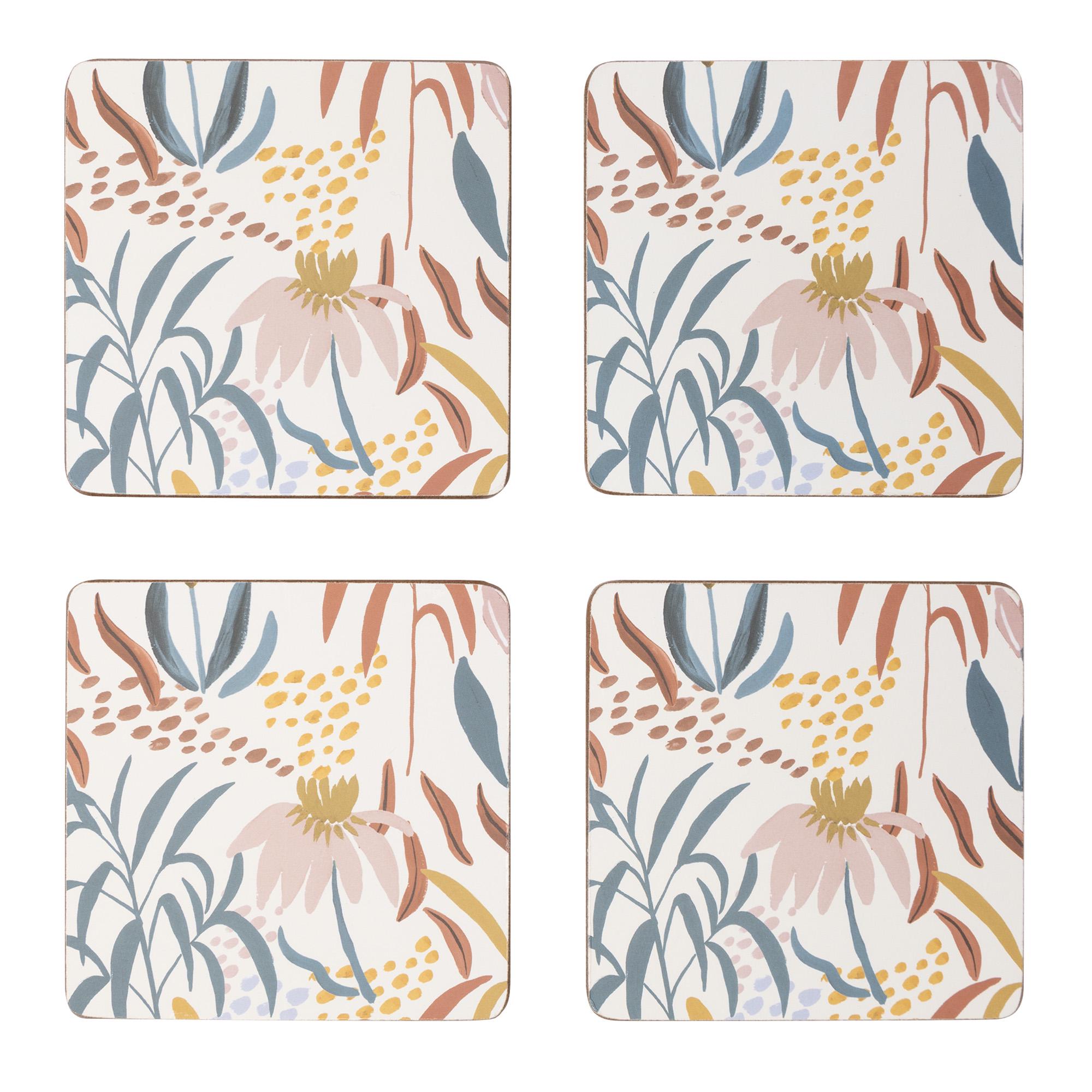 Habitat Floral Ripple Corkback Coasters 4pk GOODS Sainsburys   