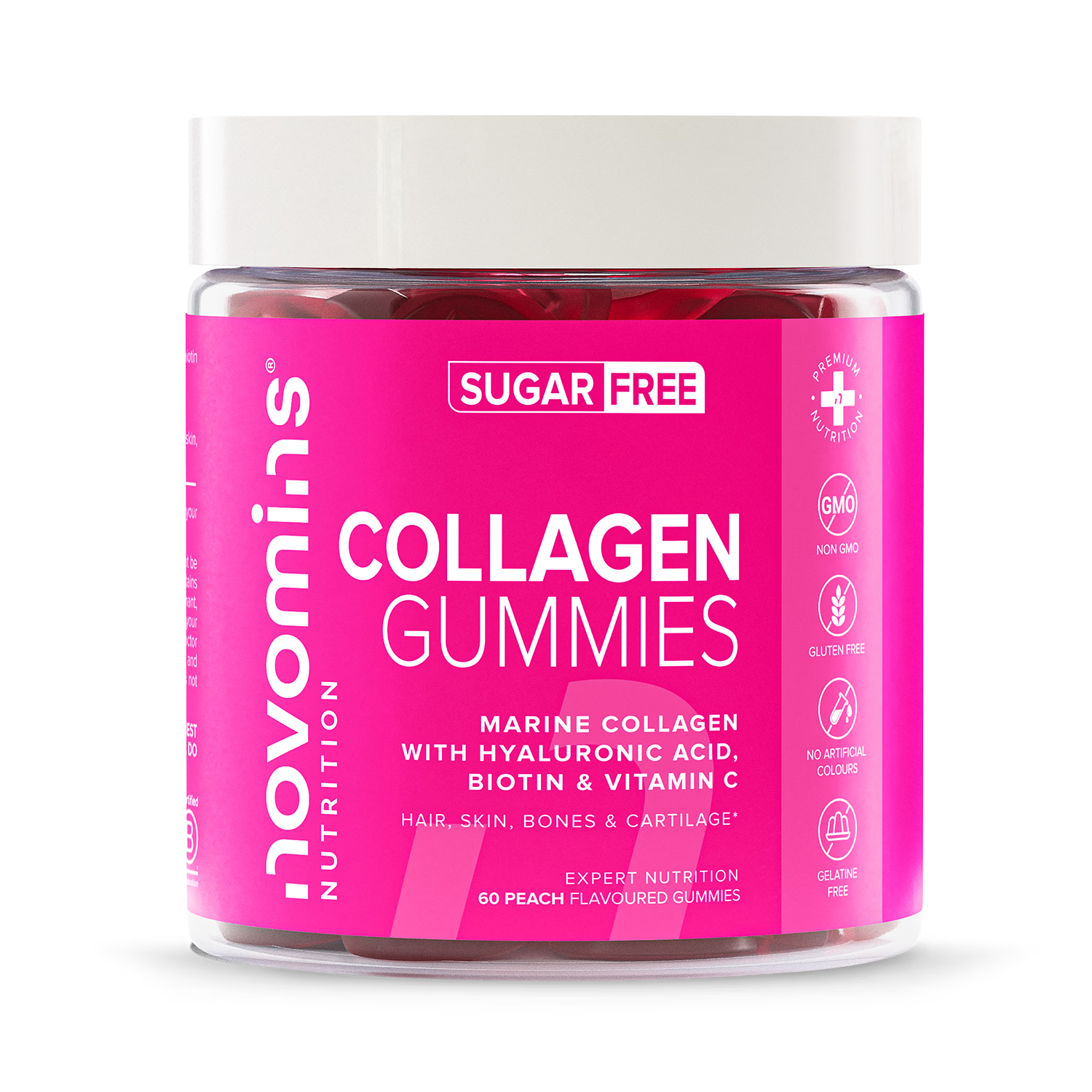 Novomins collagen gummies sugar-free peach flavour 60 gummies (British brand)