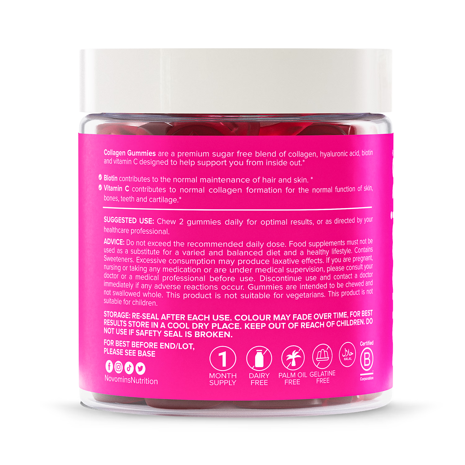 Novomins collagen gummies sugar-free peach flavour 60 gummies (British brand)