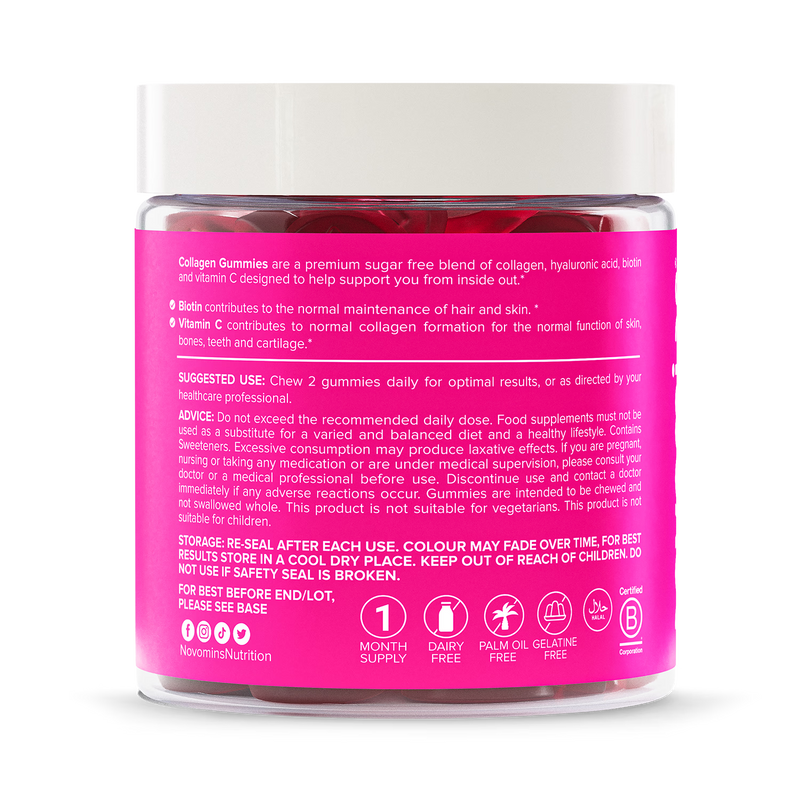 Novomins collagen gummies sugar-free peach flavour 60 gummies (British brand)