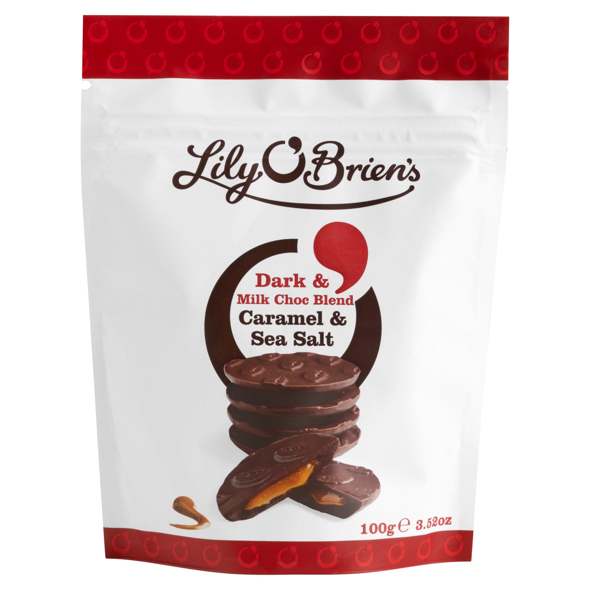 Lily O'Brien's Dark &amp; Milk Choc Blend Caramel Sea Salt Bag 110g