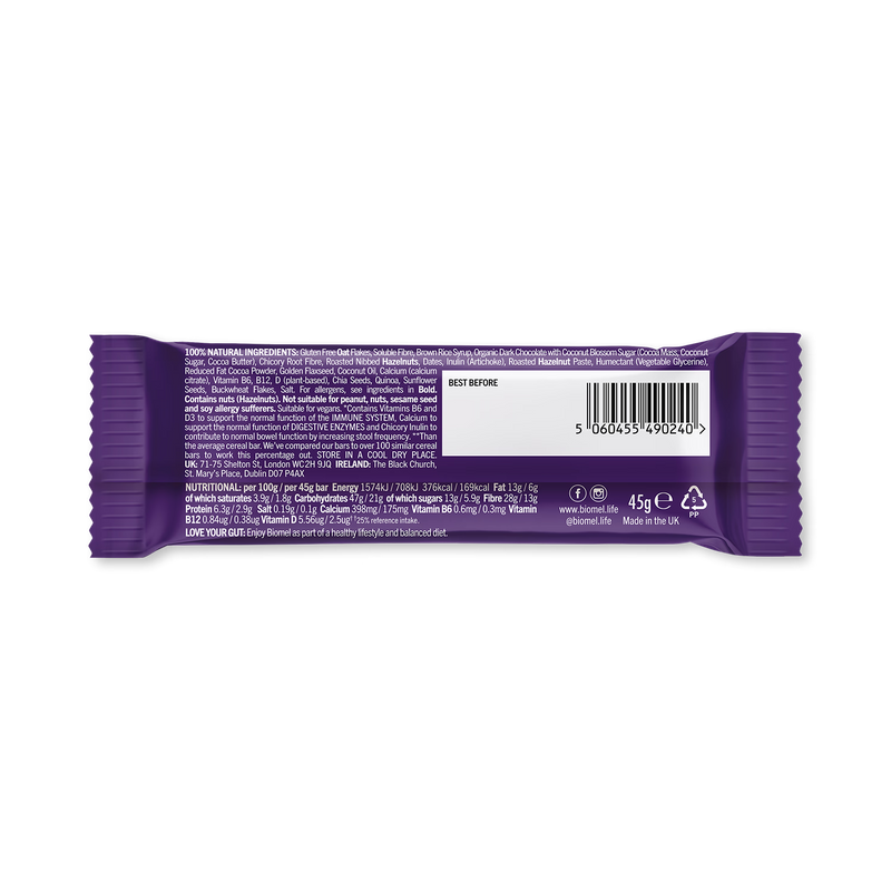 Biomel hazelnut gut health bar 45g - British product