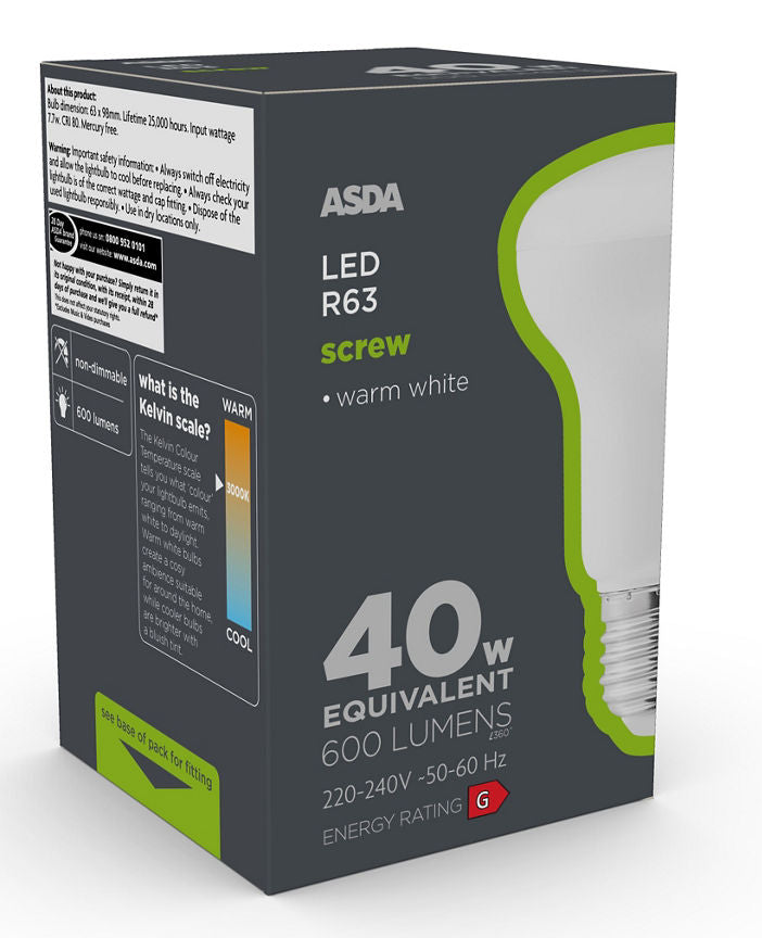 ASDA LED R63 40W Large Screw Lightbulb General Household ASDA   