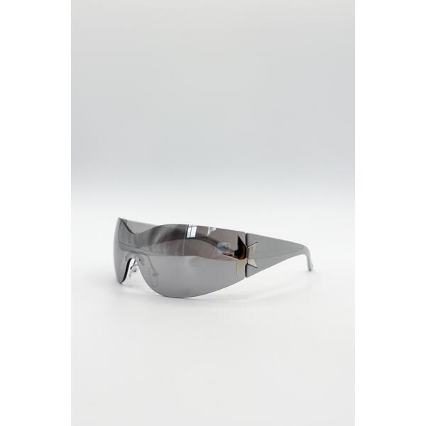 SVNX Racer Sonnenbrille silber Sternscharnier-Detail, importiert aus Großbritannien