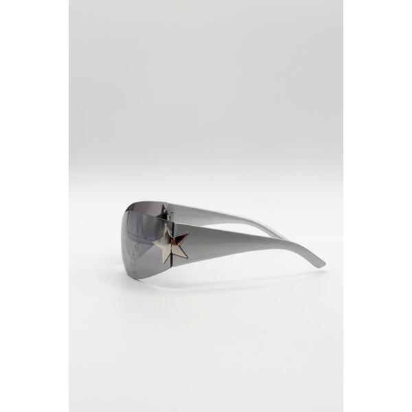 SVNX Racer Sonnenbrille silber Sternscharnier-Detail, importiert aus Großbritannien