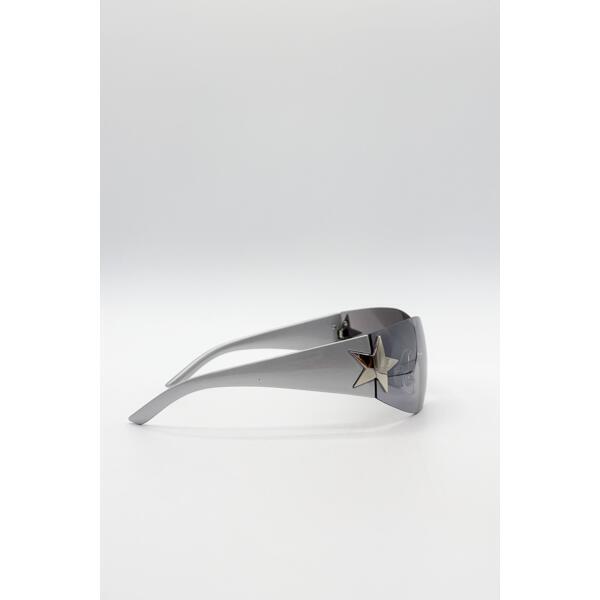 SVNX Racer Sonnenbrille silber Sternscharnier-Detail, importiert aus Großbritannien