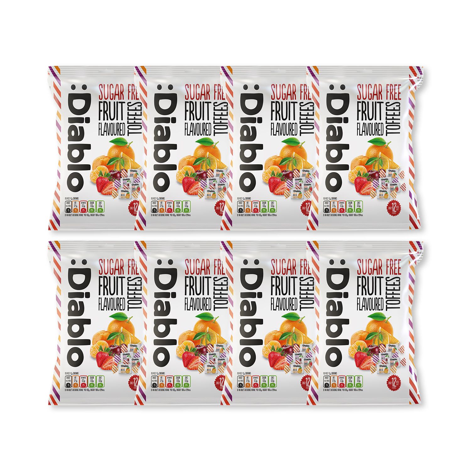 Diablo sugar free fruit flavoured toffees 75g pack of 8 (British brand)