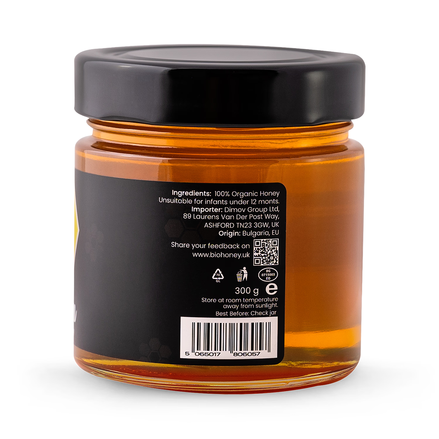 BioHoney raw organic linden honey 300g, imported from the UK