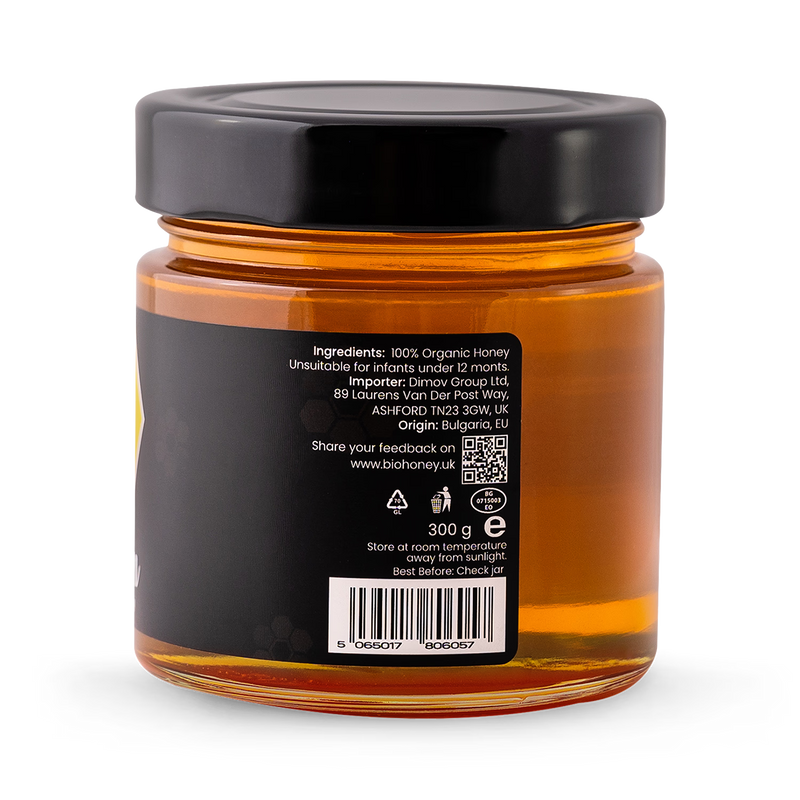BioHoney raw organic linden honey 300g, imported from the UK