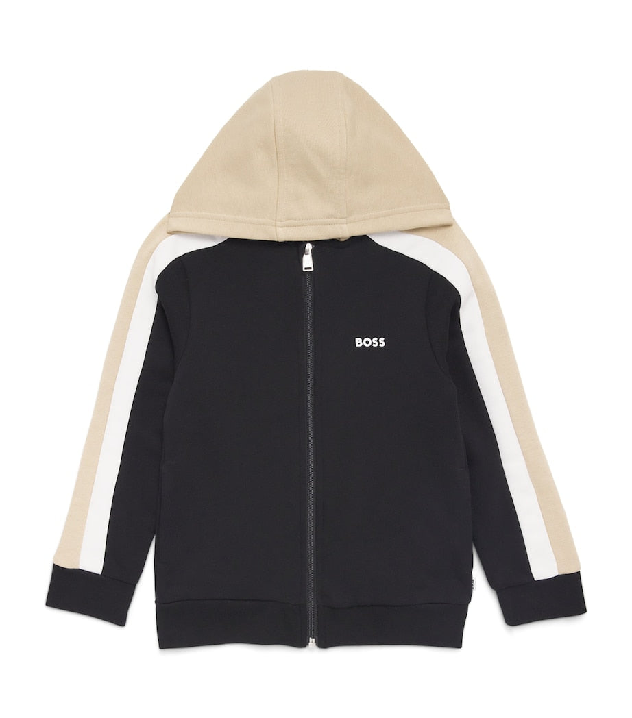 BOSS cotton stripe zip-up hoodie for kids ages 4-16 - British product