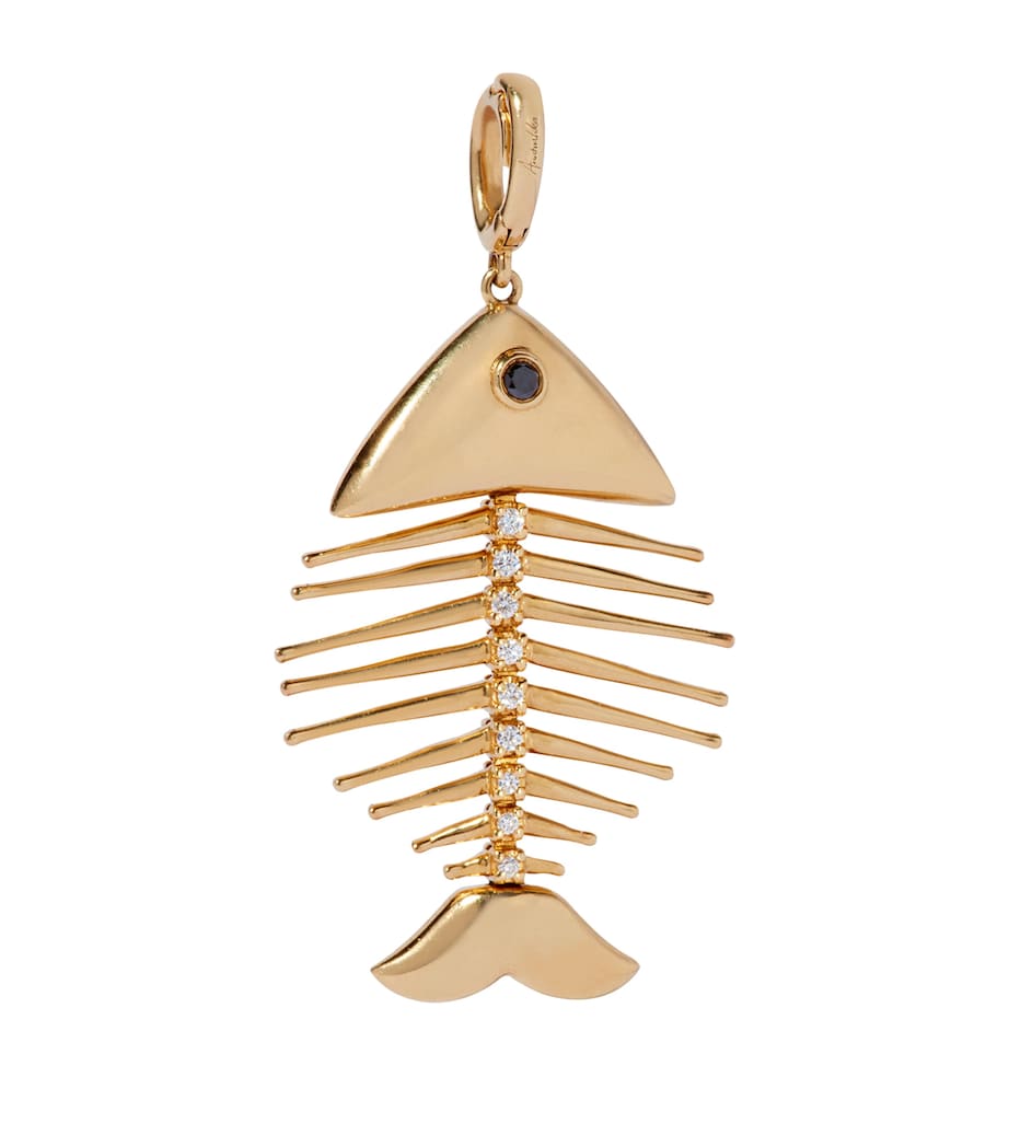 Annoushka yellow gold fish bones charm with diamonds, imported from the UK
