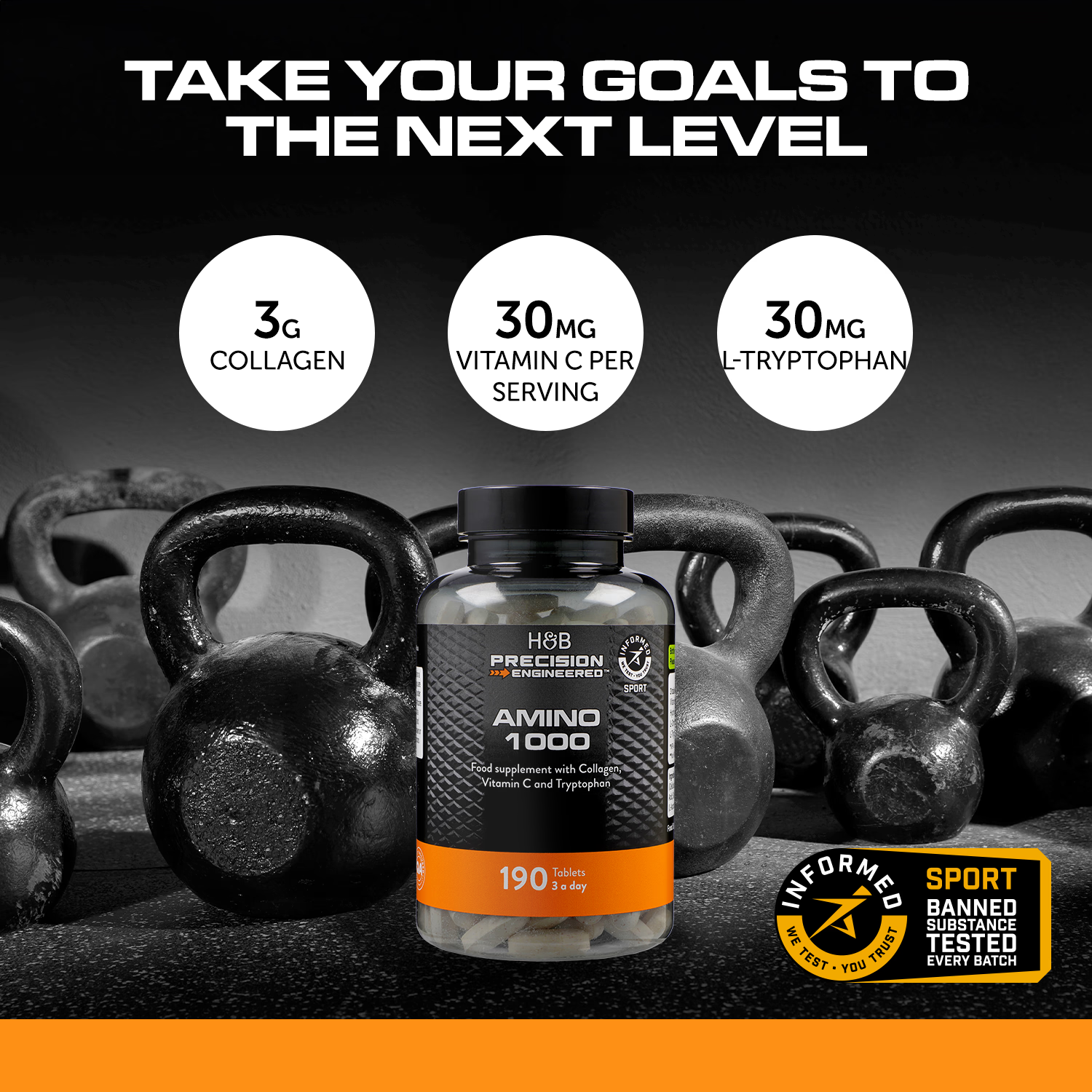 Amino 1000mg Rinderkollagen-Tabletten 190 - Britisches Produkt
