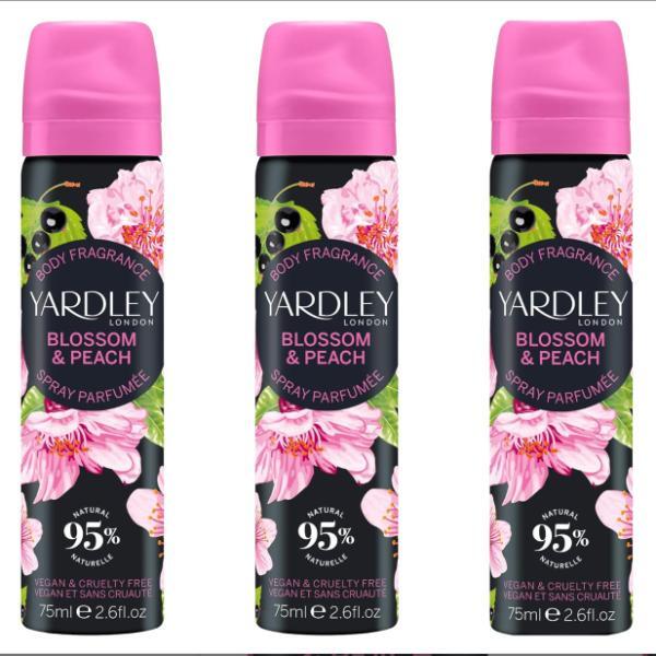 Yardley Blossom & Peach body spray 3x75ml (British brand)