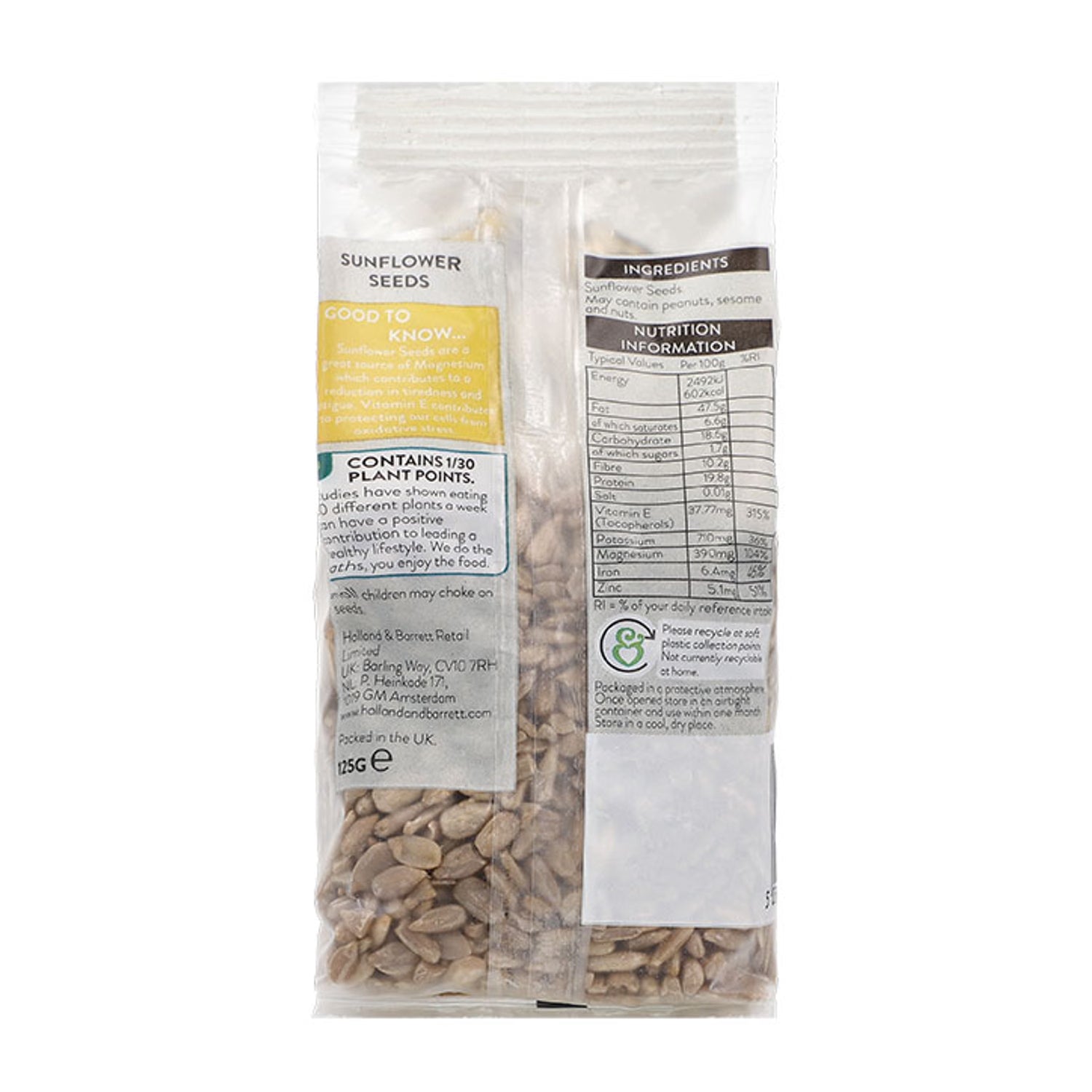 Holland & Barrett Crunchy Sunflower Seeds Snack 125g, UK version