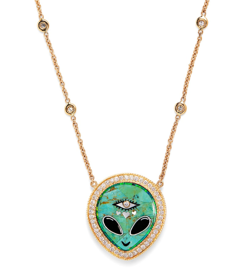 Jacquie Aiche small alien necklace with turquoise and diamonds - British product