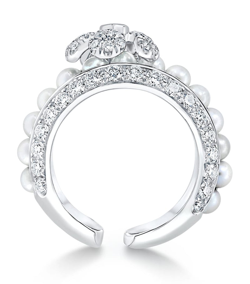 David Morris white gold diamond and pearl rose ring - British product