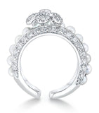David Morris white gold diamond and pearl rose ring - British product